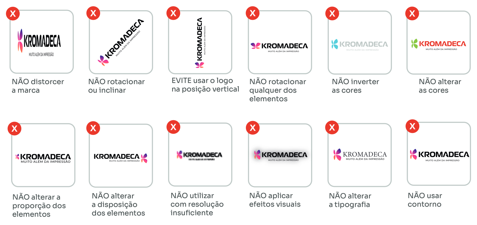 Exemplos de usos incorretos do logotipo