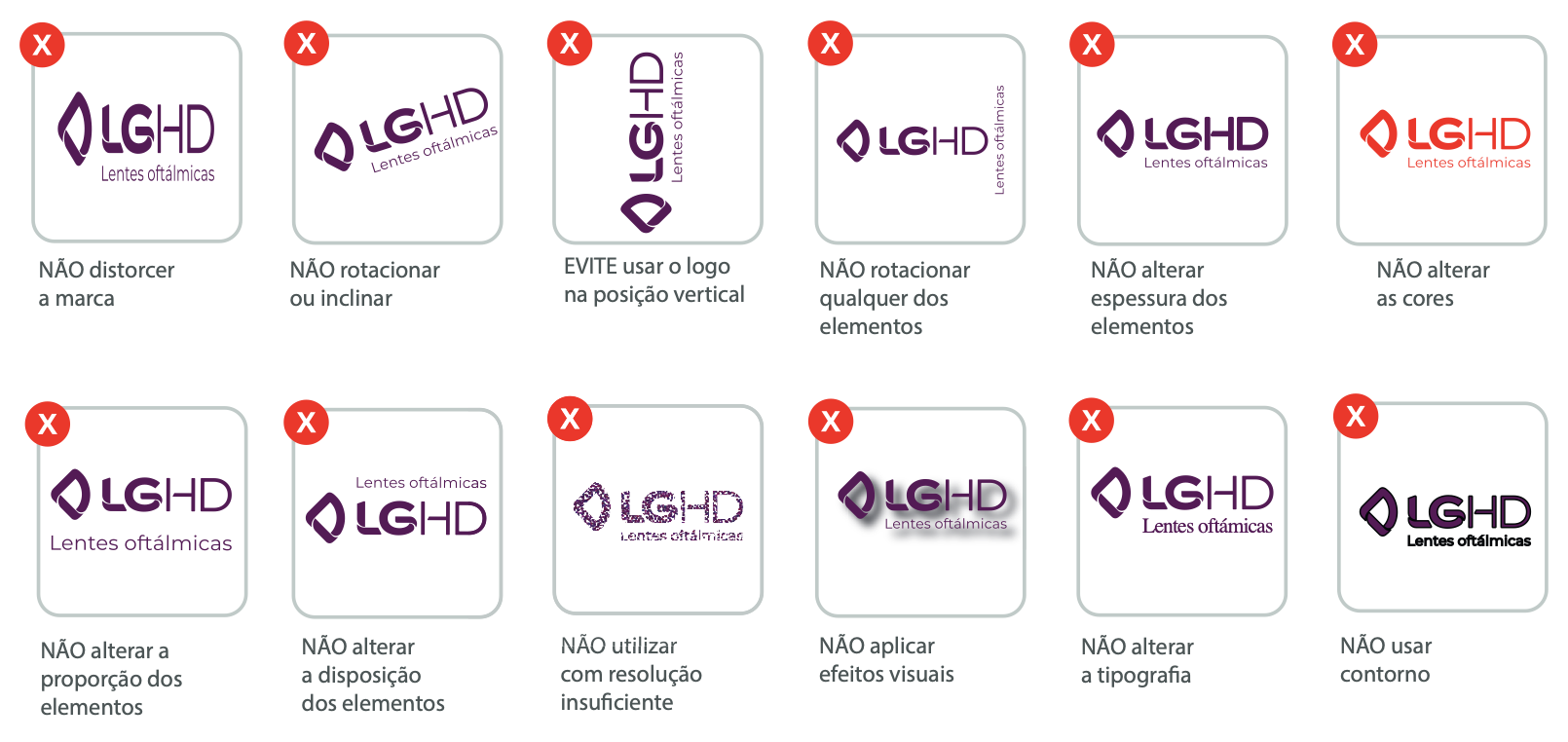 Exemplos de usos incorretos do logotipo