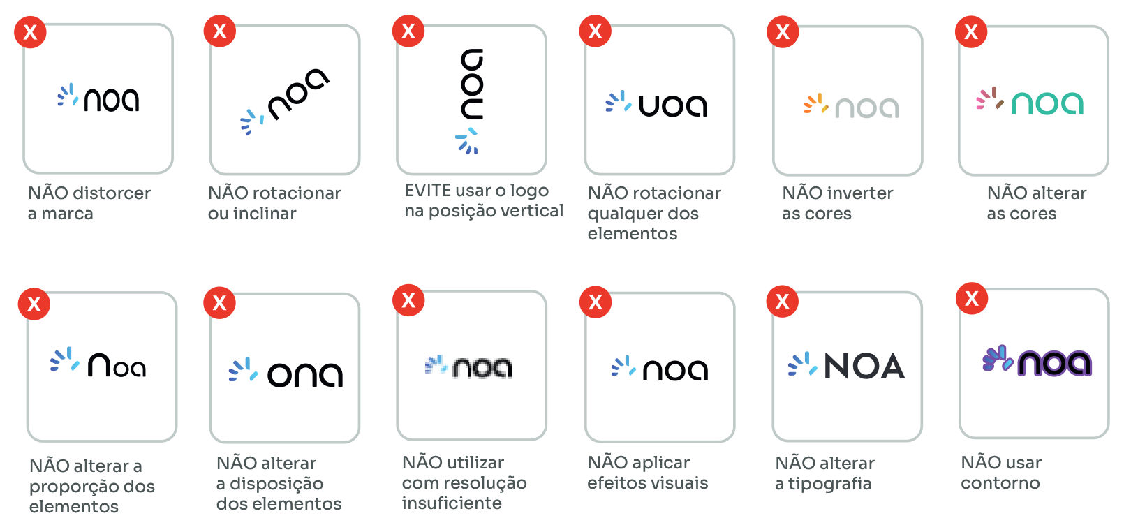 Exemplos de usos incorretos do logotipo