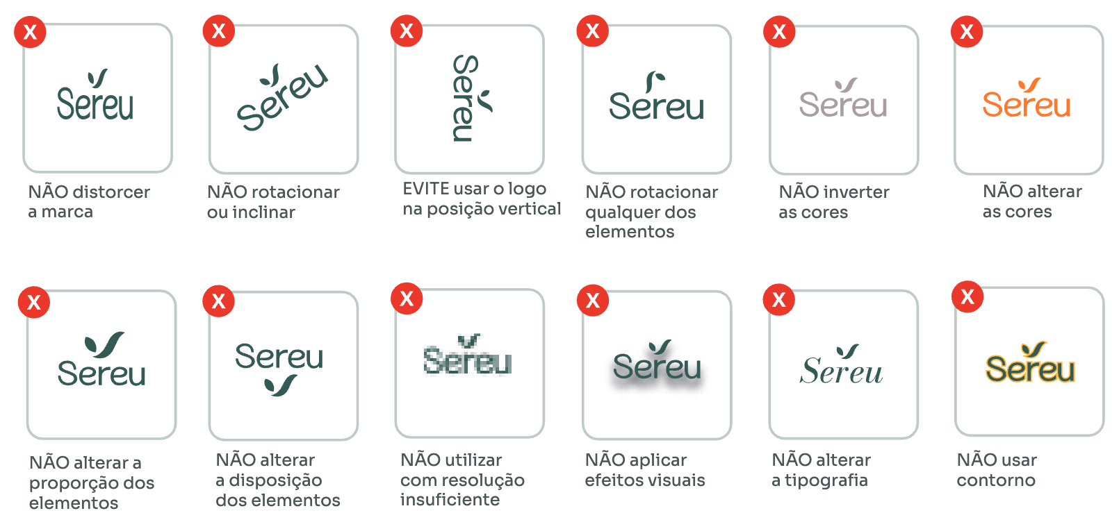 Exemplos de usos incorretos do logotipo